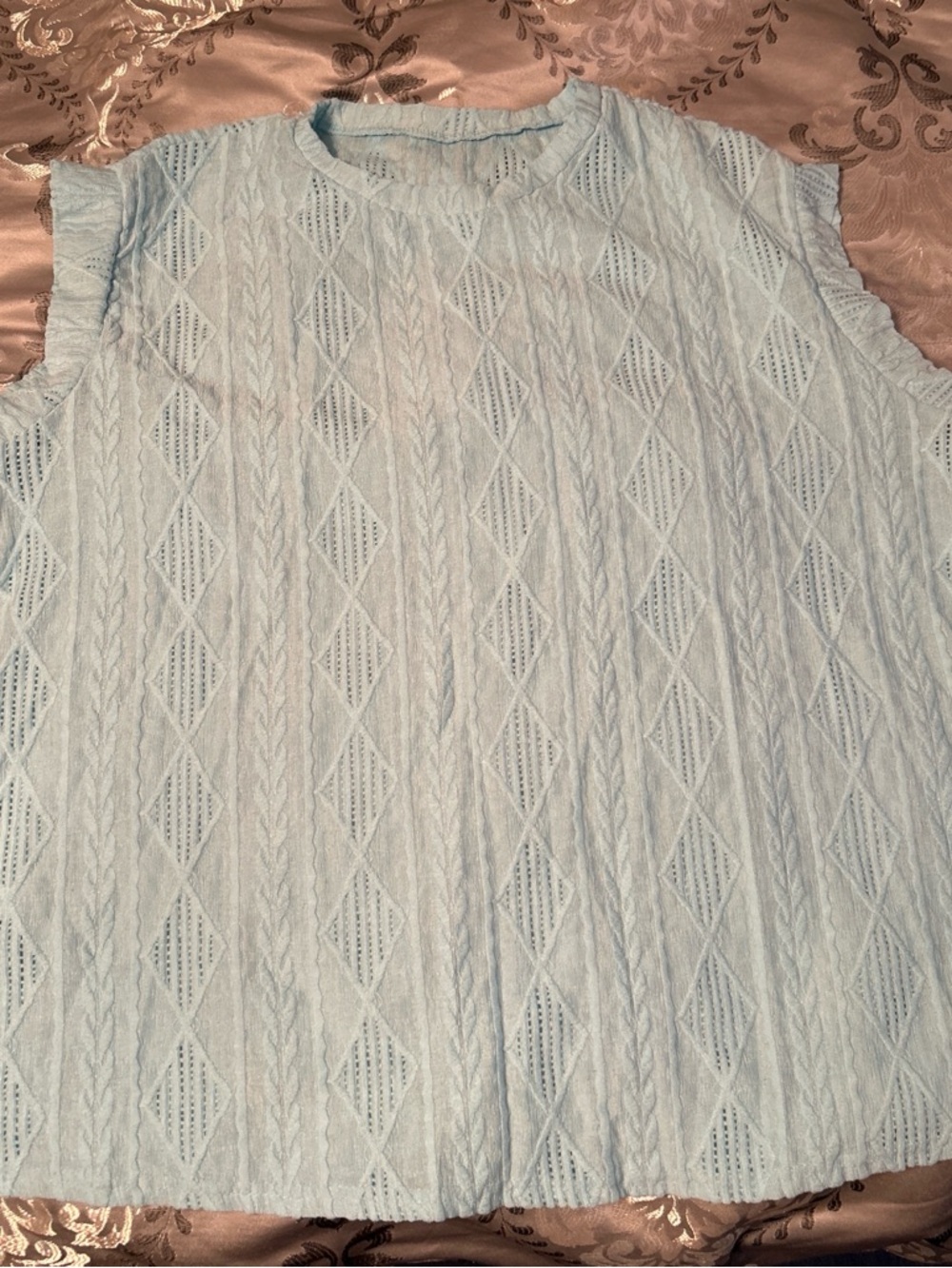 SHEIN Light Blue Sleeveless Knit Diamond Pattern Top